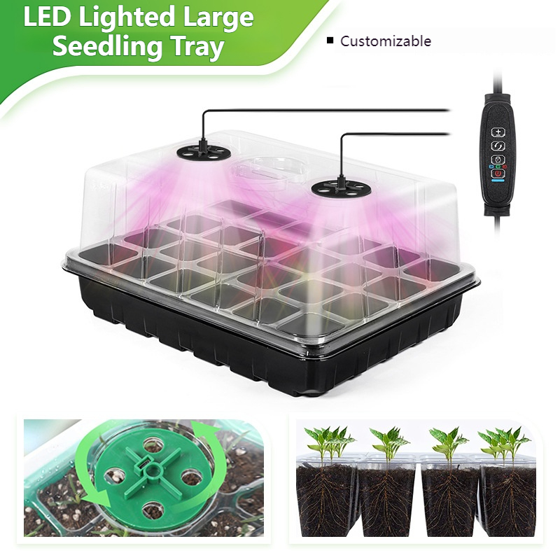 Dome Propagation Kit - 24/48セル苗トレイキット、LED育成ライト、湿度ドーム、植物繁殖ボックス付き