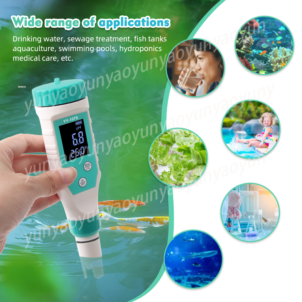 Ec Meter Digital - 7 in 1デジタル水質テスターPH ORP EC TDS塩分温度FAC塩素メーター（プール、水槽、水耕栽培用）