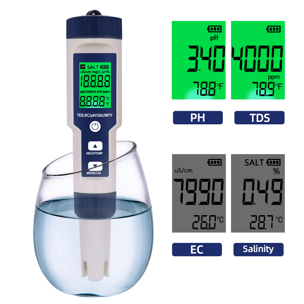 Ec Meter Digital - プロの水質テスター,5 in 1,tds,ph,ec,温度,塩分計,プール分析装置,飲料水水族館モニター